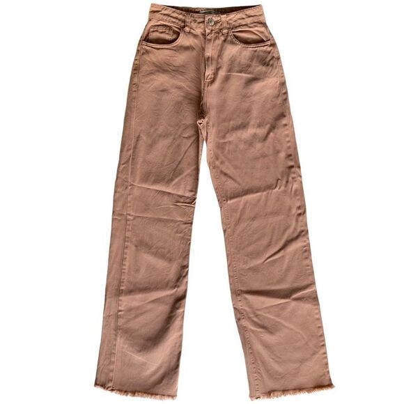 High-Rise Wide-Leg Khaki Tan Jeans Waist 24in - Picture 1 of 7